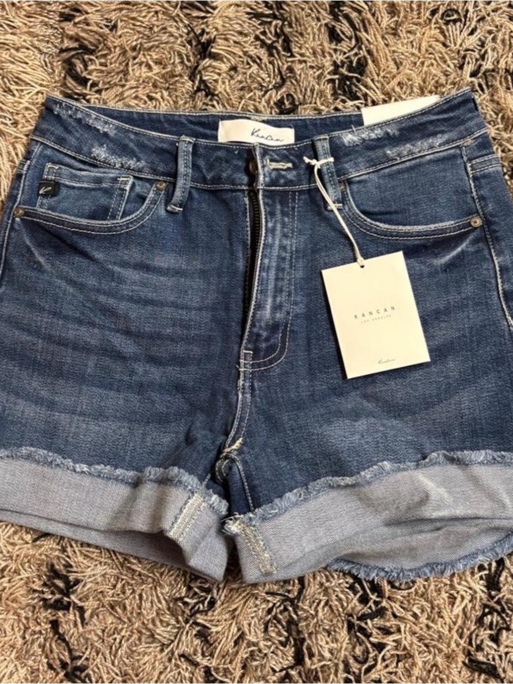 KanCan Dark Blue Rolled Cuff Denim Shorts